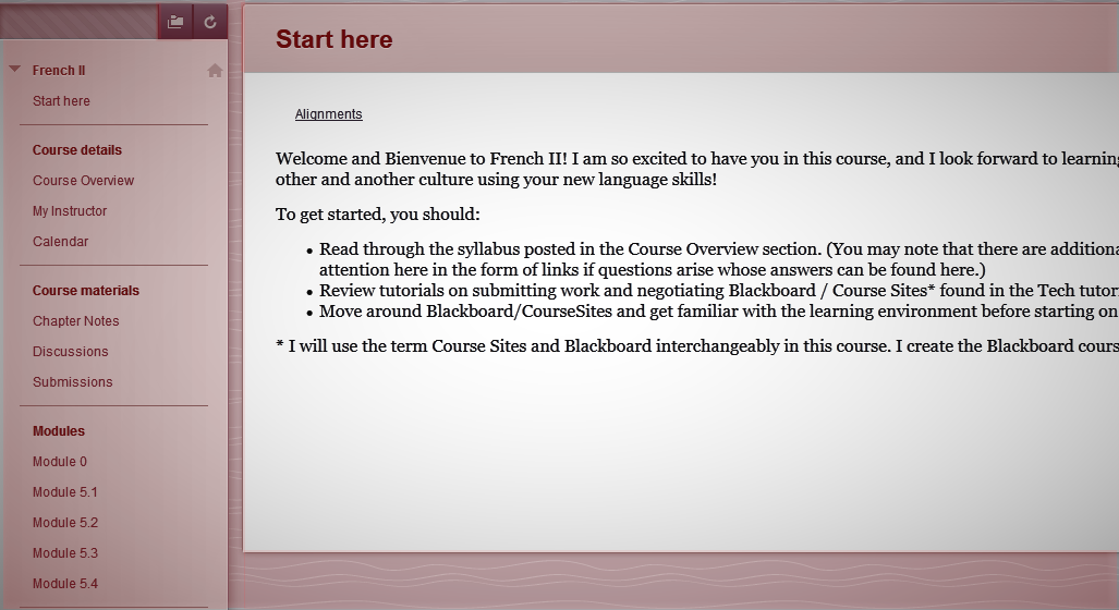 Screenshot of French II course